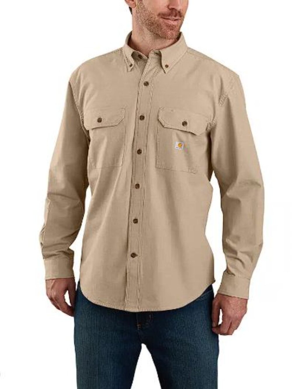 CARHARTT Men's Fort Loose LS Shirt Size L In Dark Tan Chambray